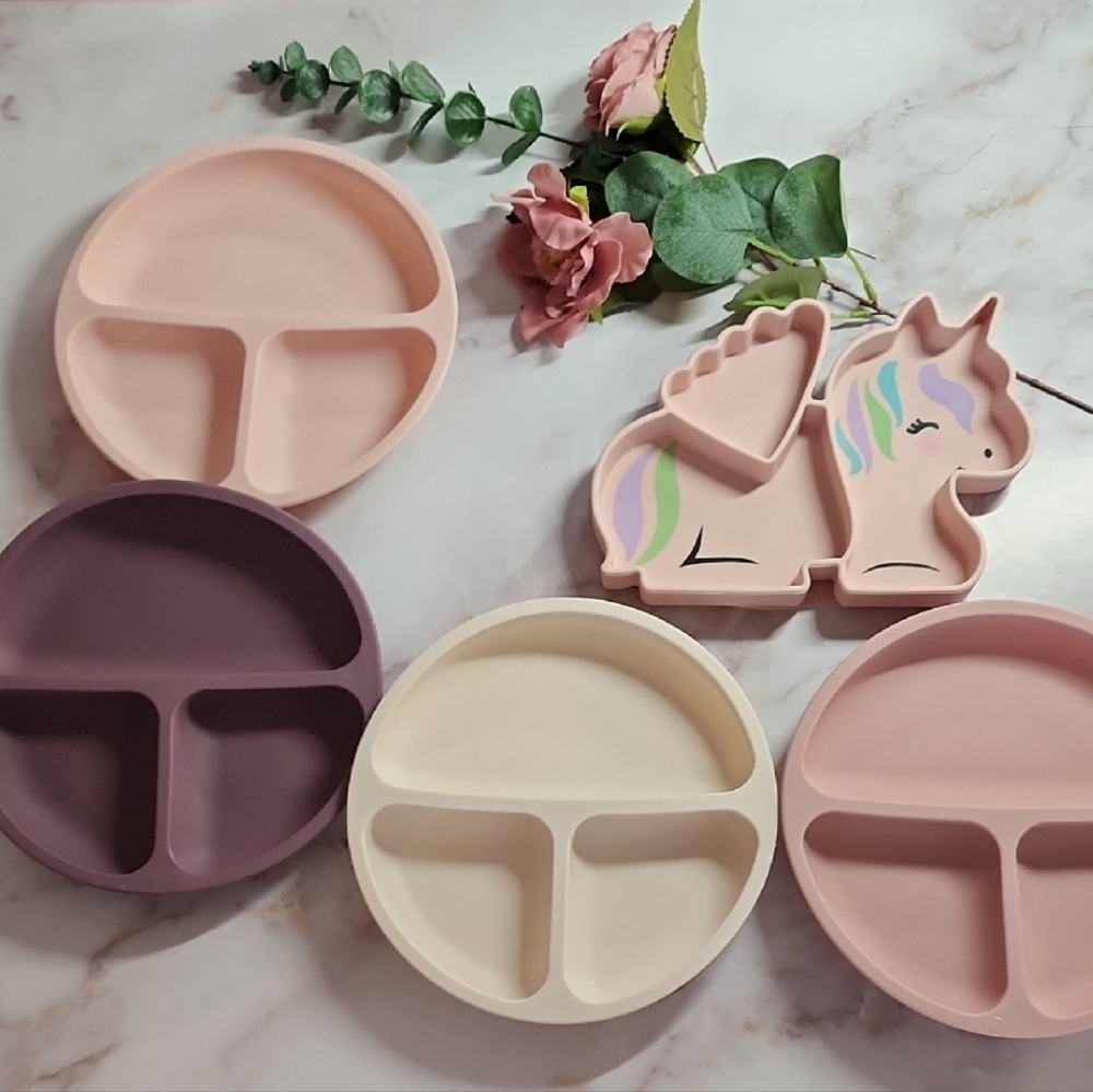 Unicorn Silicone Plate Set for Kids - Pink, Purple, Cream